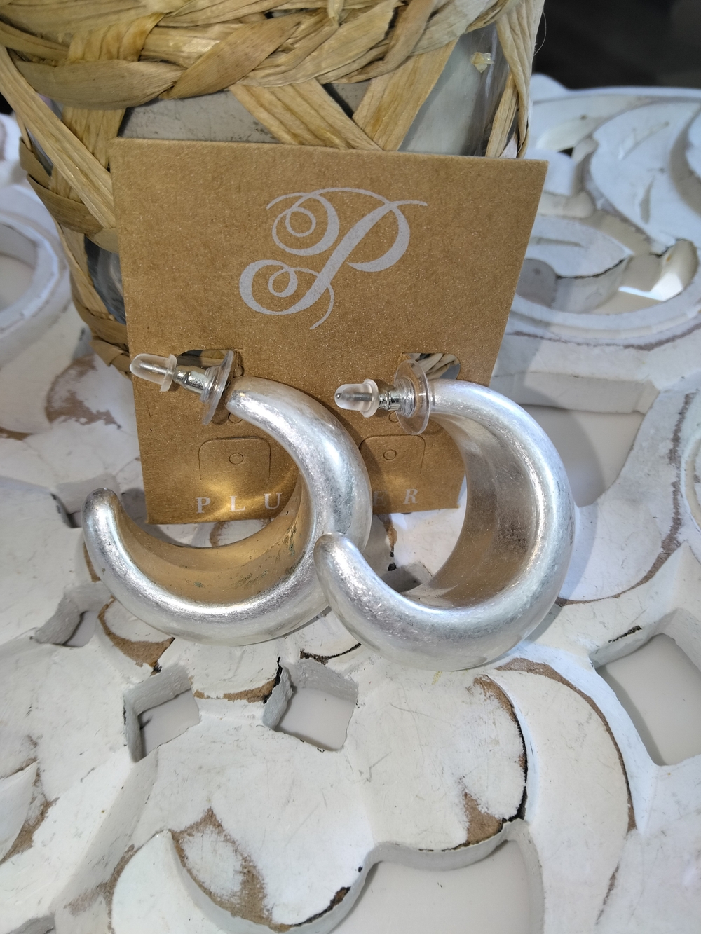 Plunder Silver Chunky Crescent Hoop Earrings